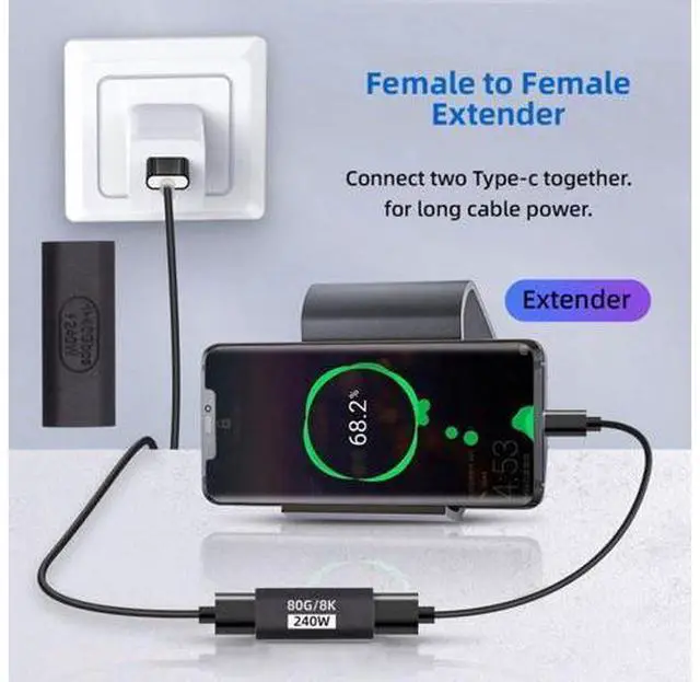 Alt view image 7 of 7 - USB C Coupler,USB 5.0 Type C Female to Female Adapter Support 80Gbps Data Transfer PD 240W Fast Charging 16K/8K/5K Video Output
