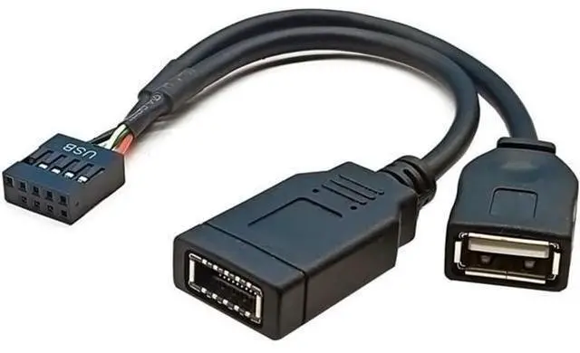 Main image of USB 2.0 9Pin Male 1 to 2 USB 2.0/USB 3.1 Type E Key-A Female Front Panel Socket to 9Pin Mainboard Header Extension Cable 0.49FT