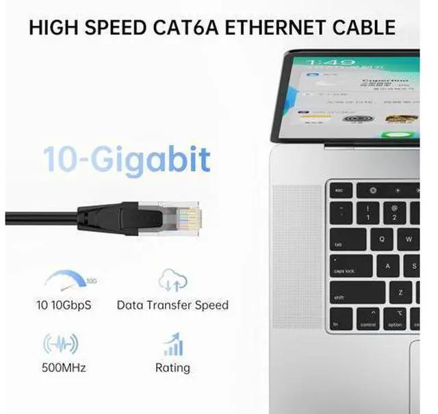 Alt view image 2 of 7 - CAT6A Ethernet Cable 6.6ft, 10 Gigabi High-Speed RJ45 Patch Cord, 26AWG UTP Network Cable, Cat 6 Ethernet LAN Cord with Gold Plated RJ45 Connectors, Black