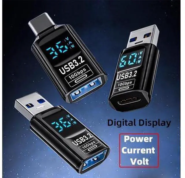 Alt view image 2 of 7 - 3pcs/lot Type-C Smart LED Display USB-C to USB3.2 Type-A Adapter 10Gbps Data Current Voltage Fast Charging Monitoring Display Tester Detector