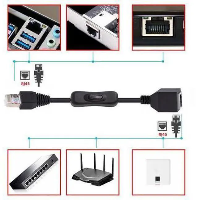 Alt view image 4 of 7 - Cable RJ45 CAT6 8P8C STP UTP Male to Female Extension Cable with 304 Singal Switch On/Off LAN Ethernet Network Patch Cord (60cm)