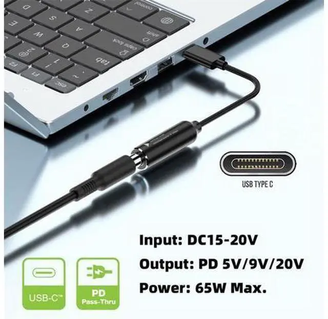 Alt view image 6 of 7 - DC Jack 7.4x5.0mm Input to USB-C Type-C Power Plug Charge Cable for Laptop Phone PD9V 5V 20V