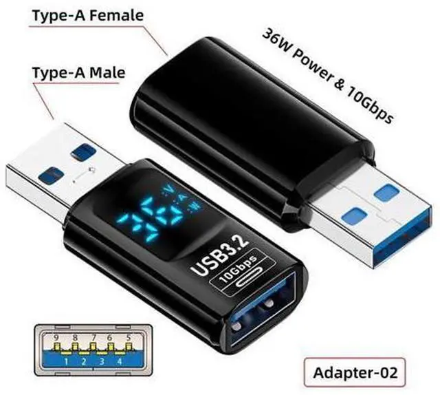 Alt view image 7 of 7 - 3pcs/lot Type-C Smart LED Display USB-C to USB3.2 Type-A Adapter 10Gbps Data Current Voltage Fast Charging Monitoring Display Tester Detector
