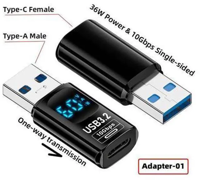 Alt view image 6 of 7 - 3pcs/lot Type-C Smart LED Display USB-C to USB3.2 Type-A Adapter 10Gbps Data Current Voltage Fast Charging Monitoring Display Tester Detector