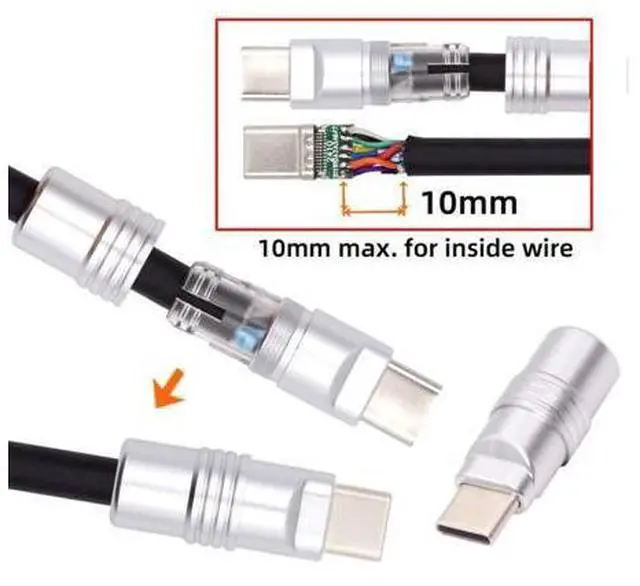 Alt view image 2 of 7 - USB C DIY Connector Aluminum Alloy USB 3.0 Type C Male Plug Port Repair Replacement Solder Adapter for OD 4.0-6.0mm Cable Silver