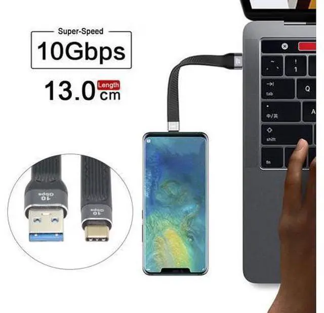 Alt view image 3 of 7 - USB 3.0 Type A Male to USB-C USB 3.1 Type C Male Host 10Gbps Flat Slim FPC Data Cable for Laptop & Phone