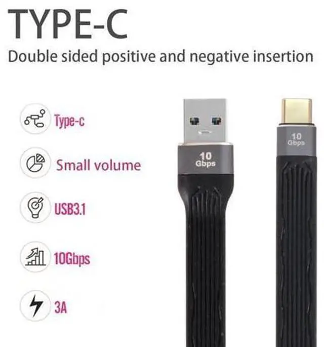 Alt view image 2 of 7 - USB 3.0 Type A Male to USB-C USB 3.1 Type C Male Host 10Gbps Flat Slim FPC Data Cable for Laptop & Phone