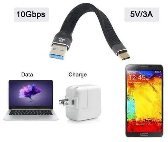 Alt view image 5 of 7 - USB 3.0 Type A Male to USB-C USB 3.1 Type C Male Host 10Gbps Flat Slim FPC Data Cable for Laptop & Phone