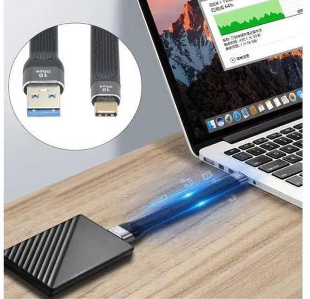 Alt view image 4 of 7 - USB 3.0 Type A Male to USB-C USB 3.1 Type C Male Host 10Gbps Flat Slim FPC Data Cable for Laptop & Phone