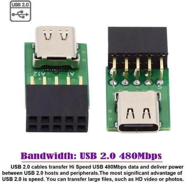 Alt view image 5 of 7 - Single Port USB 3.1 Type C USB-C Female to USB 2.0 Motherboard 9pin 10pin Header Adapter PCBA 480Mbps