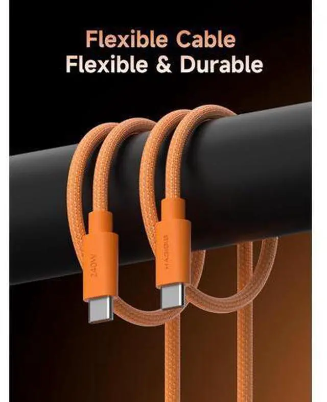 Alt view image 5 of 7 - Wedge Joint USB-C Cable, 240W Fast Charging Cable Flexible USB Type C Cable 480Mbps Data Transfer USB-C Cord for iPhone 17 16 15 Pro Max, MacBook Pro Air (Orange, 3.3FT)