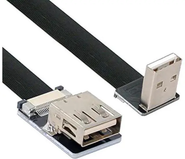 Main image of Down Angled USB 2.0 Type-A Male to Female Extension Data Flat Slim FPC Cable for FPV & Disk & Scanner & Printer 50cm