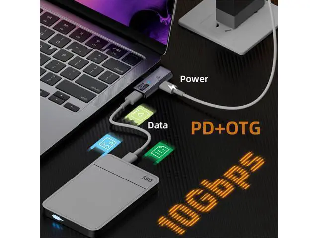 Alt view image 3 of 7 - 10Gbps USB-C Type-C 1-to-2 USB-C Female OTG & 100W PD Power Adapter for Laptop Tablet Phone