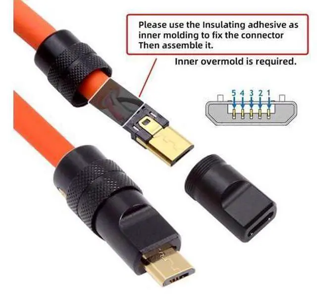Alt view image 3 of 7 - Micro USB DIY Connector Aluminum Alloy Micro USB 2.0 5Pin Male Plug Port Repair Replacement Solder Adapter for OD 4.0-6.0mm Cable