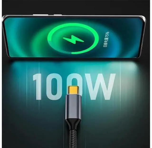 Alt view image 2 of 7 - 90 Degree Low Profile Angled Type-C USB-C Male to Male USB3.1 10Gbps 100W Data Cable for Laptop Phone 300CM