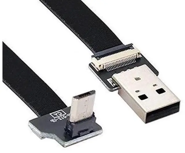 Main image of Up Angled USB 2.0 Type-A Male to Micro USB 5Pin Male Data Flat Slim FPC Cable for FPV & Disk & Phone 100CM
