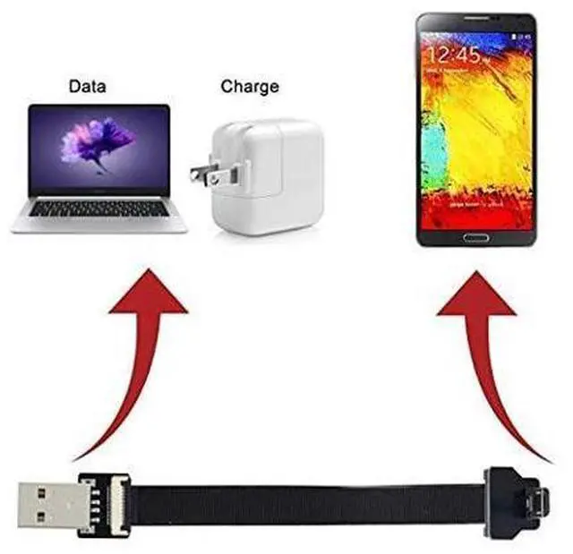Alt view image 5 of 7 - Up Angled USB 2.0 Type-A Male to Micro USB 5Pin Male Data Flat Slim FPC Cable for FPV & Disk & Phone 100CM