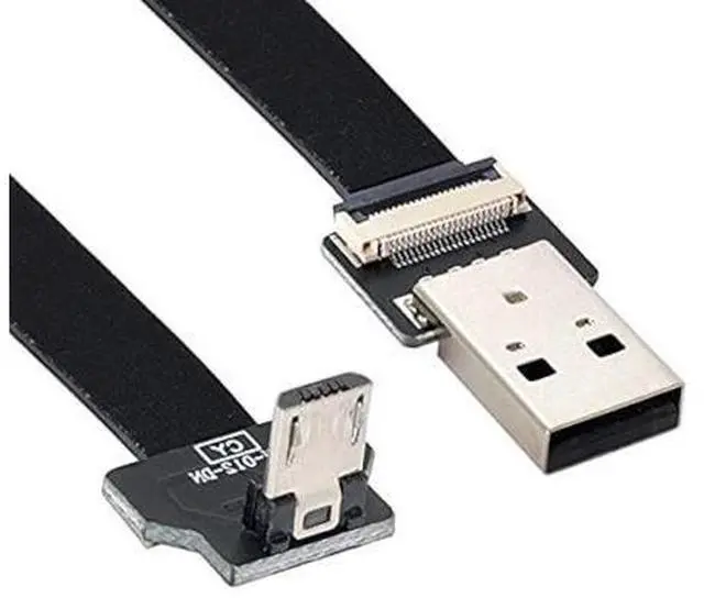 Main image of Down Angled USB 2.0 Type-A Male to Micro USB 5Pin Male Data Flat Slim FPC Cable for FPV & Disk & Phone 20cm