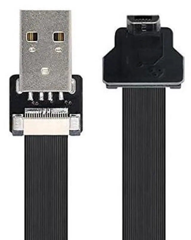 Alt view image 4 of 7 - Down Angled USB 2.0 Type-A Male to Micro USB 5Pin Male Data Flat Slim FPC Cable for FPV & Disk & Phone 20cm