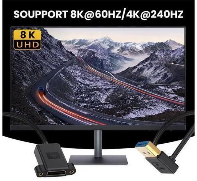 Alt view image 4 of 7 - Cable Ultrafine Up Angled DisplayPort 1.4 DP Male to Female Extension Cable 8K 60hz 4K 144hz for Desktop Laptop Monitor Graphics Card 30cm