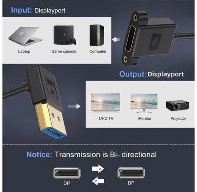Alt view image 5 of 7 - Cable Ultrafine Up Angled DisplayPort 1.4 DP Male to Female Extension Cable 8K 60hz 4K 144hz for Desktop Laptop Monitor Graphics Card 30cm