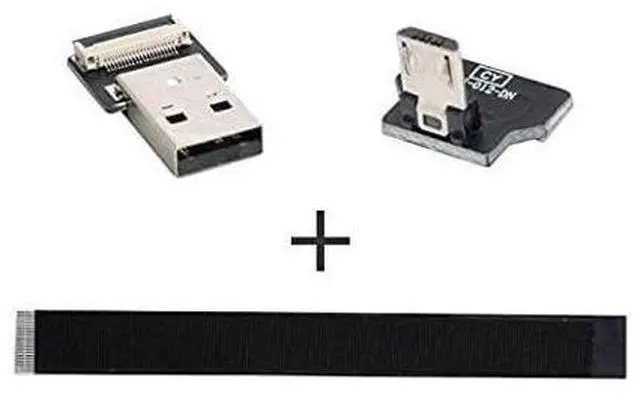 Alt view image 6 of 7 - Down Angled USB 2.0 Type-A Male to Micro USB 5Pin Male Data Flat Slim FPC Cable for FPV & Disk & Phone 20cm