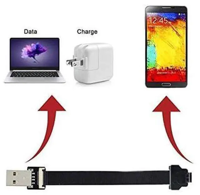 Alt view image 7 of 7 - Down Angled USB 2.0 Type-A Male to Micro USB 5Pin Male Data Flat Slim FPC Cable for FPV & Disk & Phone 20cm