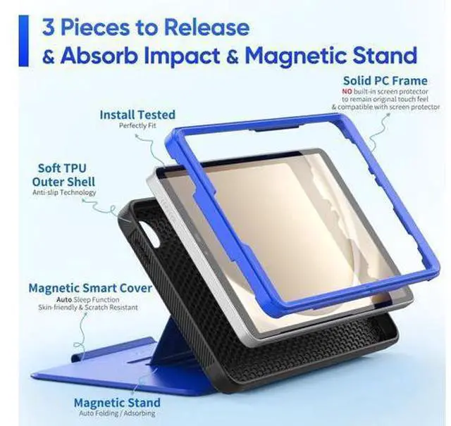 Alt view image 6 of 7 - for Galaxy Tab A9 5G Tablet Case 8.7'', Smart Auto Sleep Cover with Magnetic Multi-Angles Stand, Card Slot for Galaxy Tab A9 8.7'' SM-X110/X115/X117 (Blue)