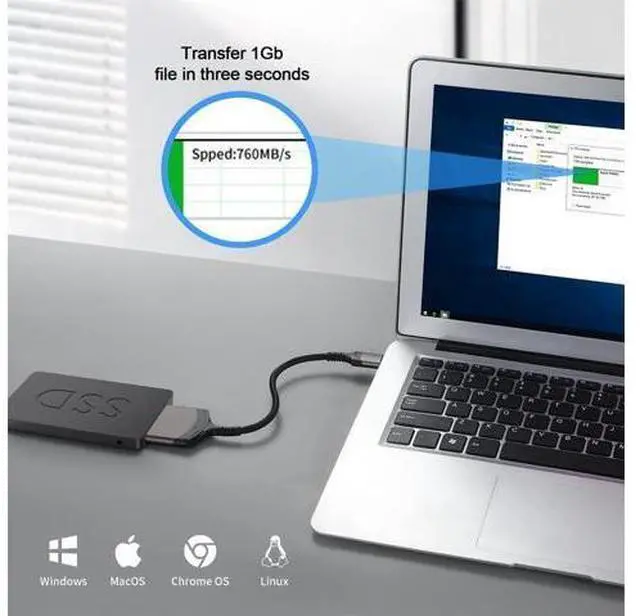Alt view image 4 of 7 - 5Gbps USB-C Type-C to SATA 22 Pin Adapter Cable for 2.5" Hard Disk Driver SSD Laptop