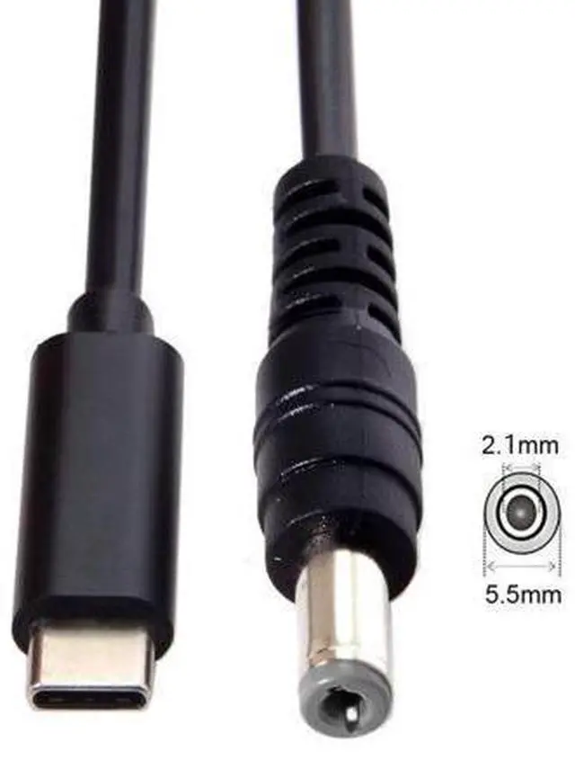 Alt view image 6 of 6 - Type C USB-C Input to Rectangle 5.5x2.1mm Cable Cord for Laptop Notebook 1.8M