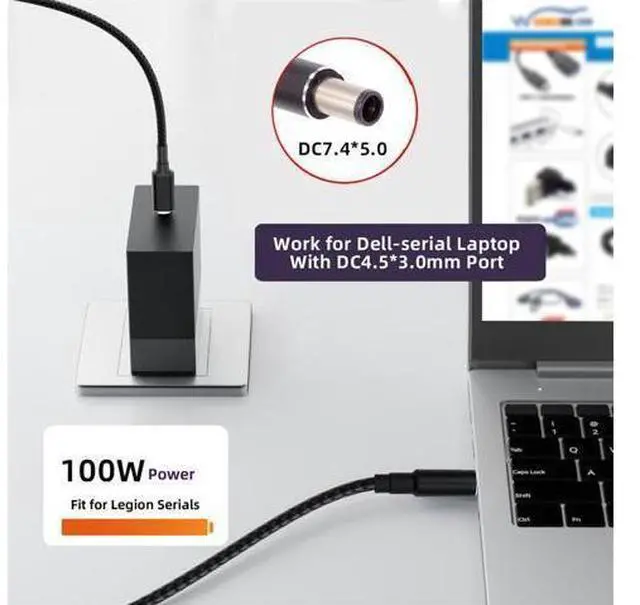 Alt view image 7 of 7 - USB-C 100W 20V Input to DC 7.4 * 5.0mm PD Power 65W Output Charge Cable Support QC PD Type-C Compatible with -Laptop (1.8m)