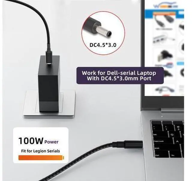 Alt view image 7 of 7 - USB-C 100W 20V Input to DC 4.5 * 3.0mm PD Power 65W Output Charge Cable Support QC PD Type-C Compatible with -Laptop (1.8m)
