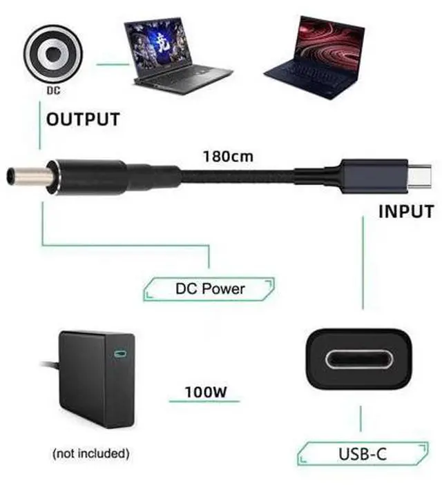 Alt view image 6 of 7 - USB-C 100W 20V Input to DC 4.5 * 3.0mm PD Power 65W Output Charge Cable Support QC PD Type-C Compatible with -Laptop (1.8m)