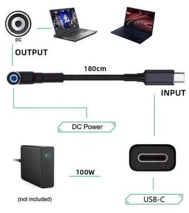 Alt view image 6 of 7 - USB-C 100W 20V Input to DC 4.5 * 3.0mm PD Power 65W Output Charge Cable Support QC PD Type-C Compatible with -Laptop (1.8m)