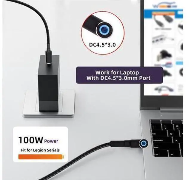 Alt view image 7 of 7 - USB-C 100W 20V Input to DC 4.5 * 3.0mm PD Power 65W Output Charge Cable Support QC PD Type-C Compatible with -Laptop (1.8m)