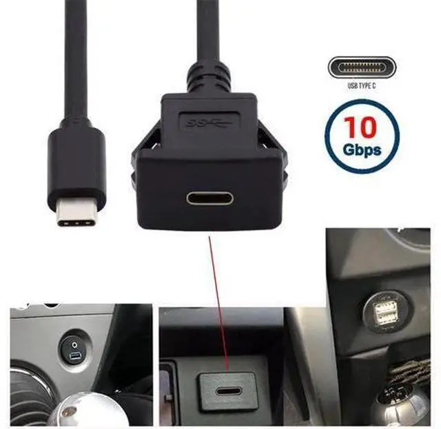 Alt view image 4 of 7 - Waterproof Dustproof USB-C Type-C USB 3.1 10Gbps Extension Flush Car Latch Mount Extension Cable for Dashboard Panel