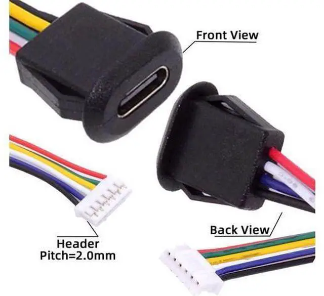 Alt view image 6 of 7 - 5pcs/Set DIY OEM Type C Female Socket to 6Pin Header Cable Pitch=2.0mm Latch Mount Type DC 5V/20V PD Power