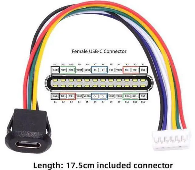Alt view image 3 of 7 - 5pcs/Set DIY OEM Type C Female Socket to 6Pin Header Cable Pitch=2.0mm Latch Mount Type DC 5V/20V PD Power
