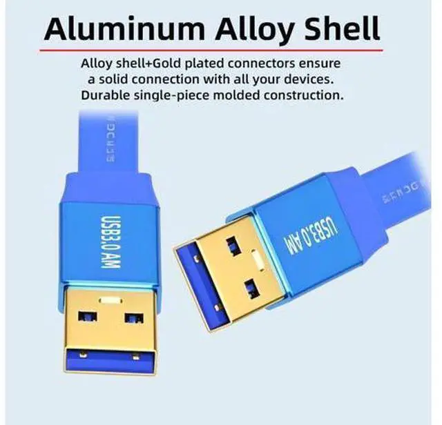 Alt view image 4 of 7 - Ultra Flat Slim USB 3.0 Type-A Male to USB3.0 A Male Cable Extension Blue 5Gbps for Disk SSD Camera Data (60cm)