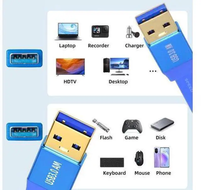 Alt view image 6 of 7 - Ultra Flat Slim USB 3.0 Type-A Male to USB3.0 A Male Cable Extension Blue 5Gbps for Disk SSD Camera Data (60cm)