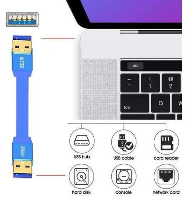 Alt view image 7 of 7 - Ultra Flat Slim USB 3.0 Type-A Male to USB3.0 A Male Cable Extension Blue 5Gbps for Disk SSD Camera Data (60cm)