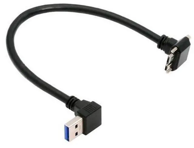 Main image of Down Angled 90 Degree USB 3.0 A Male to Micro-B 3.0 Plug Up Angled Locking Screw Panel Cable 25cm