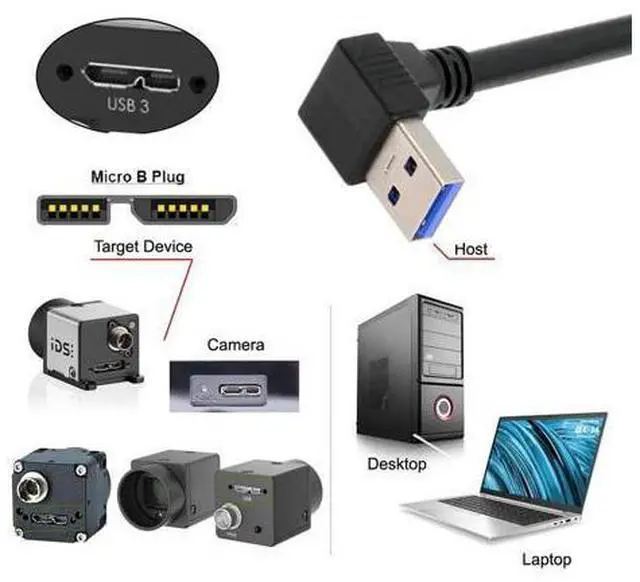 Alt view image 6 of 7 - Down Angled 90 Degree USB 3.0 A Male to Micro-B 3.0 Plug Up Angled Locking Screw Panel Cable 25cm