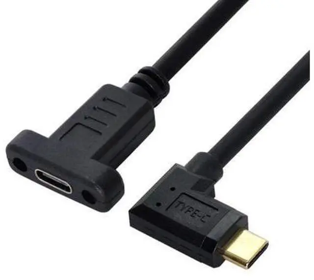 Main image of USB 3.1 Gen 2 10Gbps USB C Male to Female 90 Degree Right Angled Fast Charging Data Video Transfer Extension Cable with Panel Mount Hole 0.3M