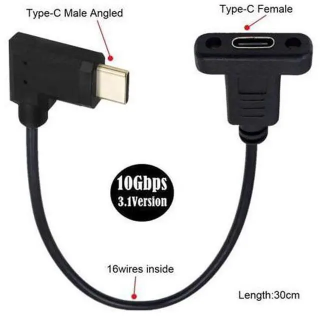 Alt view image 6 of 7 - USB 3.1 Gen 2 10Gbps USB C Male to Female 90 Degree Right Angled Fast Charging Data Video Transfer Extension Cable with Panel Mount Hole 0.3M