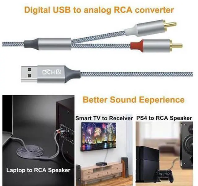 Alt view image 4 of 6 - DCHAV 4ft USB to RCA Audio Cable Type A to 2 RCA Adapter Cord Male 2RCA Y Splitter Nylon Braided Wire Red White Interface for Laptop Computer Speaker DVD Player Car Stereo Home Theater Amplifier