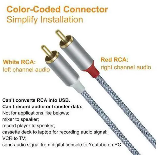 Alt view image 6 of 6 - DCHAV 4ft USB to RCA Audio Cable Type A to 2 RCA Adapter Cord Male 2RCA Y Splitter Nylon Braided Wire Red White Interface for Laptop Computer Speaker DVD Player Car Stereo Home Theater Amplifier