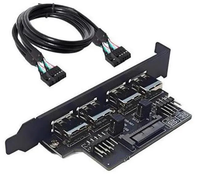 Alt view image 2 of 7 - Cable Internal Four USB2.0 Female Mount Panel to Motherboard 9pin Baffle Cable with Extral SATA Power and 12cm Bracket