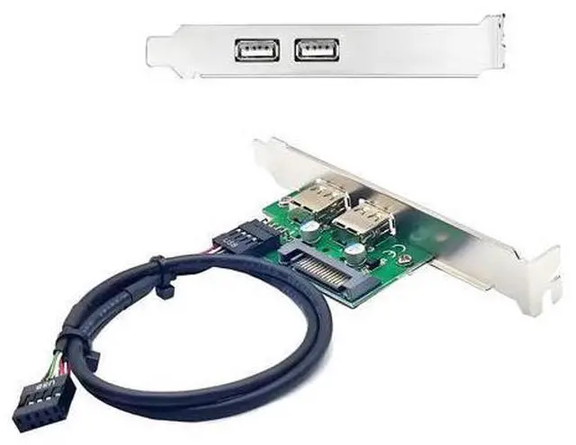 Main image of Cable Internal Dual USB2.0 Female Mount Panel to Motherboard 9pin Baffle Cable with Extral SATA Power and 12cm Bracket