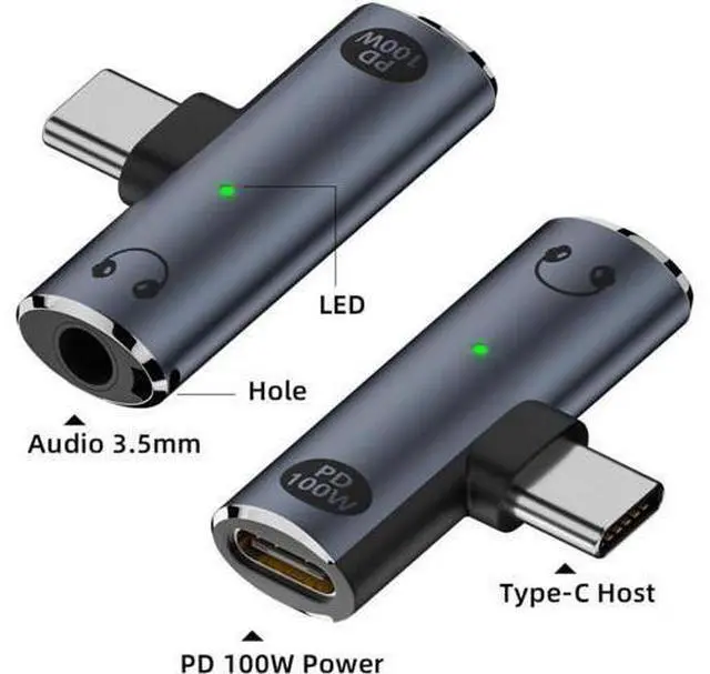 Alt view image 2 of 7 - 2 in 1 USB C to Audio and Charger Adapter,USB C to 3.5mm Headphone Jack and PD 100W Fast Charging Support Charge & Misuc at Same time